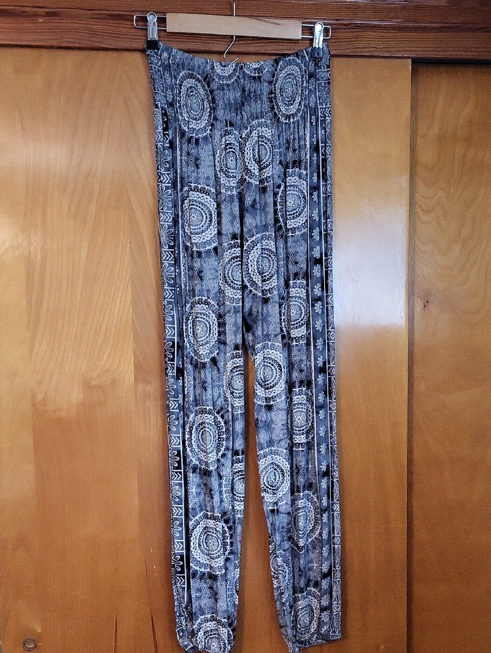 Printed Harem Pants in Blue and White